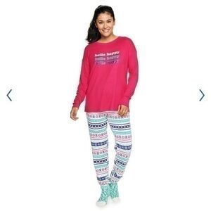 Sonoma Women’s Plus Size 3 Piece Pajama Set Long Sleeve Shirt Pants Socks